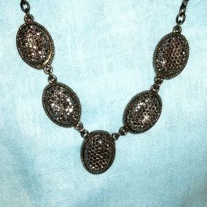 3-8-39 blackened beautiful necklace 6 rhinestone orbs and a blackened chain